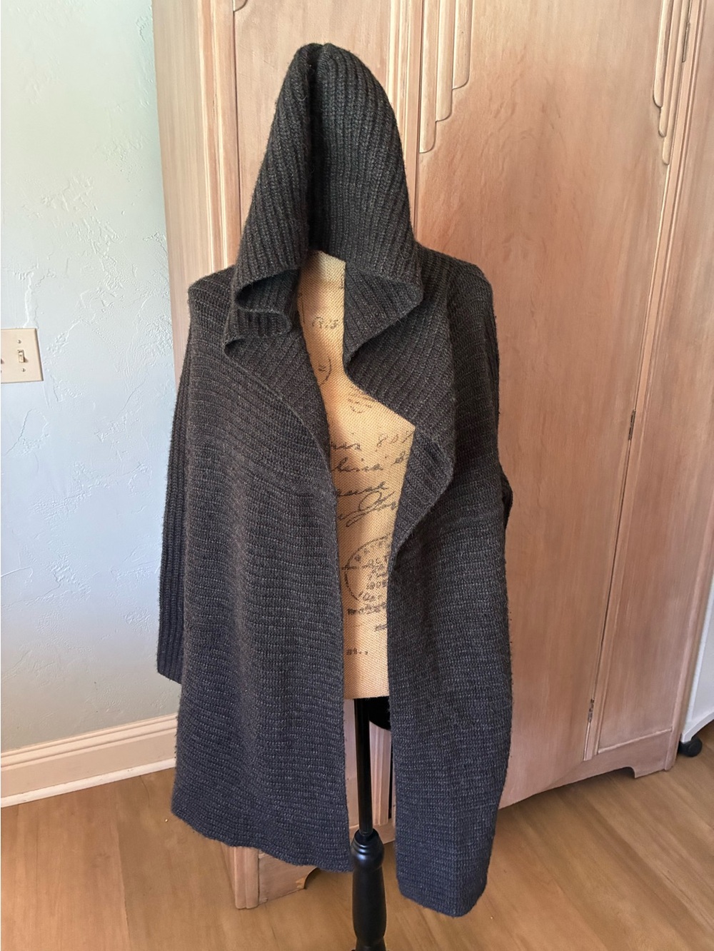 Vince Charcoal Gray English Rib Hooded Cardigan Wool Alpaca Blend Sweater Coat